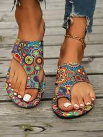 Women's Boho Style Ethnic Pattern Slip on Sandals, Bohemian Sandals, Casual Trendy Toe Thong Sandals, Fashionable Slingback S...