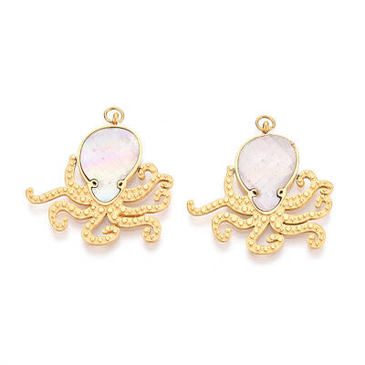 304 Stainless Steel Pave Natural Shell Pendants