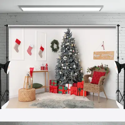 White Wall Socks Chair Tree Mat Christmas Backdrop - Aperturee