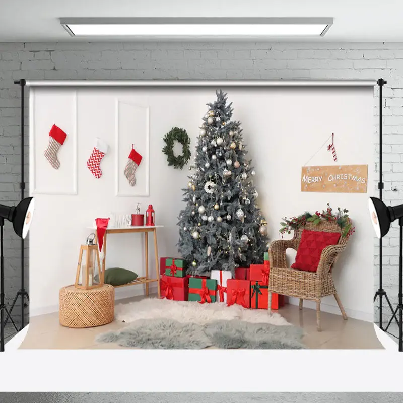 White Wall Socks Chair Tree Mat Christmas Backdrop - Aperturee