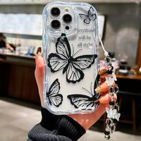 Butterfly Pattern Phone Case with Beaded Chain, Anti-fall Phone Cover, Shockproof Phone Protective Case Compatible with iPhon...