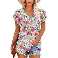 Angerella Womens Short Sleeve Tunics V Neck Button Down Shirts Blouse Tops Pullover