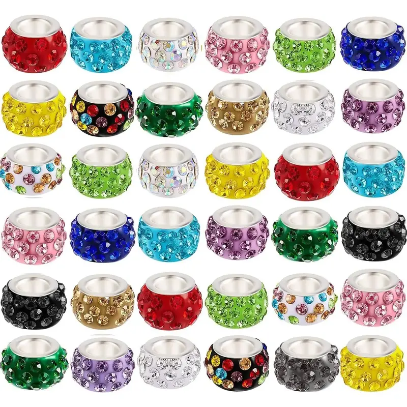 Rhinestone Decorated Beads, 100pcs/set Large Hole Crystal Hanging Beads, DIY Spacer Beads for Bracelets, Earrings, Necklaces,...