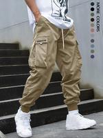 Men's Letter Patched Drawstring Waist Cargo Pants, Outdoor Loose Casual Elastic Waist Pocket Bottoms, Cargo Trousers for Men,...