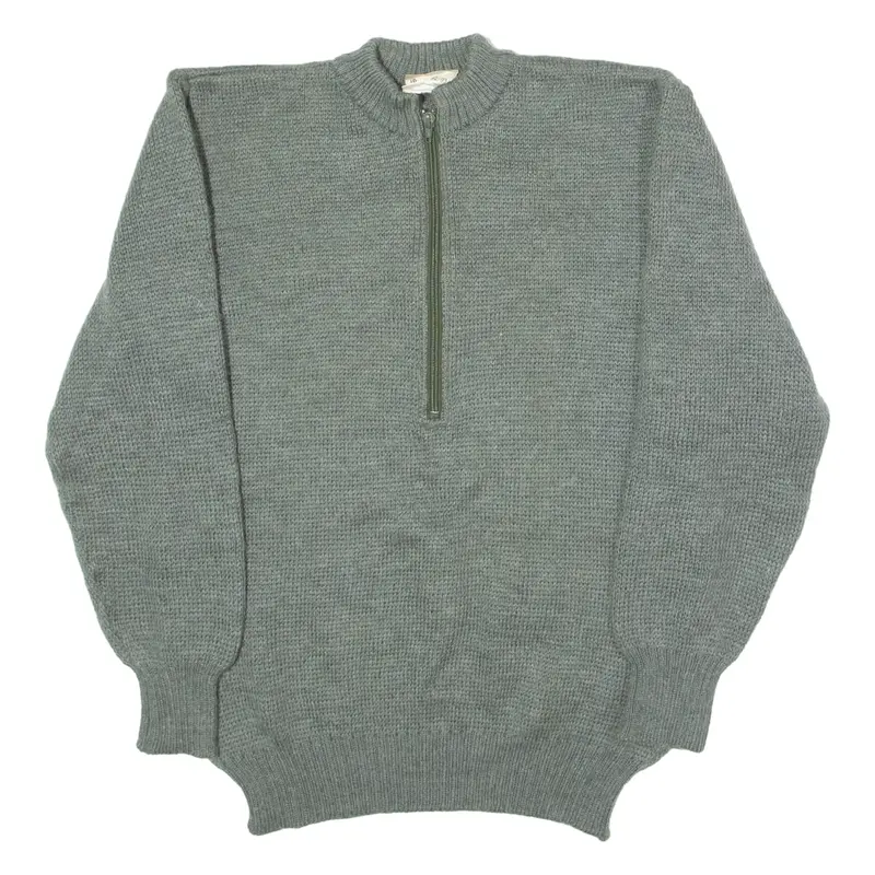 Swiss Military Mens Heavy Knit Jumper Grey 1/2 Zip Tight Knit Wool L