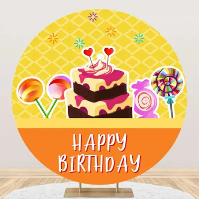 Yellow Orange Candyland Cake Round Birthday Backdrop