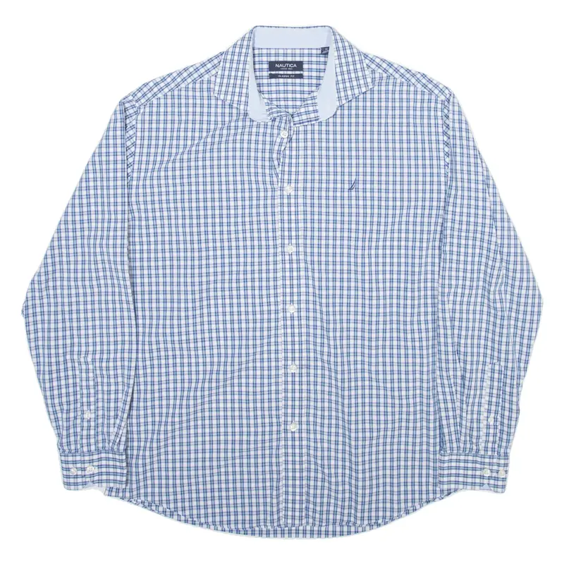 NAUTICA Shirt Blue Check Long Sleeve Mens L