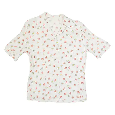 Womens Printed Shirt White Collared Floral UK 10