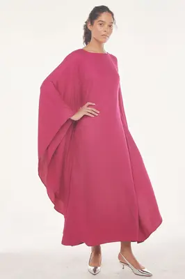 Viscose Crepe Maxi Kaftan | Color: Black Viscose Moss | Size: L