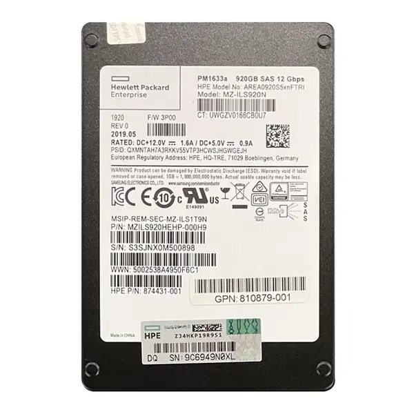 874431-001 HP 920GB Multi-Level Cell SAS 12Gb/s (FIPS) 2.5-Inch Solid State Drive for 3PAR StoreServ 20000