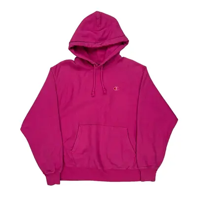 Reverse Weave Champion Hoodie - Large Pink Cotton Blend