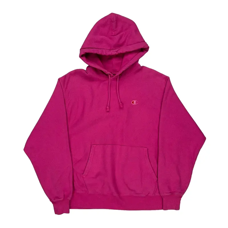 Reverse Weave Champion Hoodie - Large Pink Cotton Blend