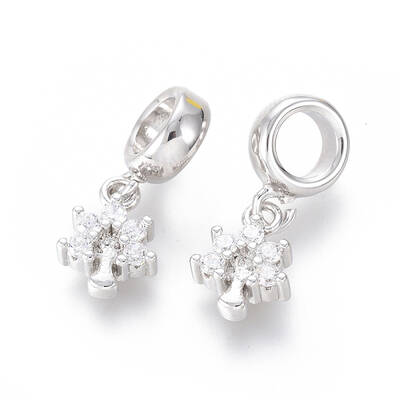 Brass Micro Pave Clear Cubic Zirconia European Dangle Charms