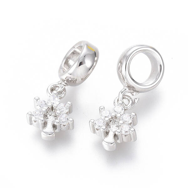 Brass Micro Pave Clear Cubic Zirconia European Dangle Charms