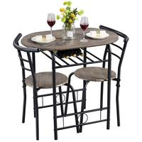 Yaheetech 3 Piece Dining Table Set Kitchen Table & Chair Sets for 2 with Steel Legs and Storage Rack for Kitchen Apartment Sm...