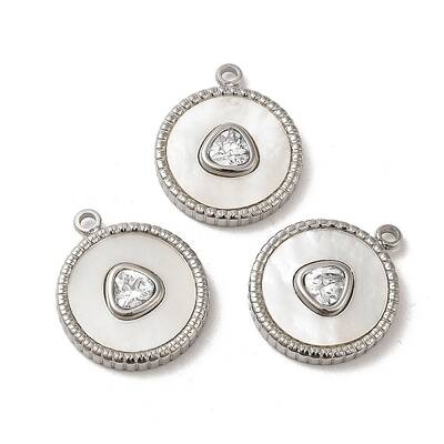 304 Stainless Steel Pave Crystal Rhinestone Pendants with Shell