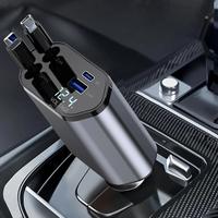 (2 version) 4-in-1 Retractable Car Charger, USB-C Fast Adapter with Lightning Cable & Dual Ports for iPhone, iPad, Samsung, S...