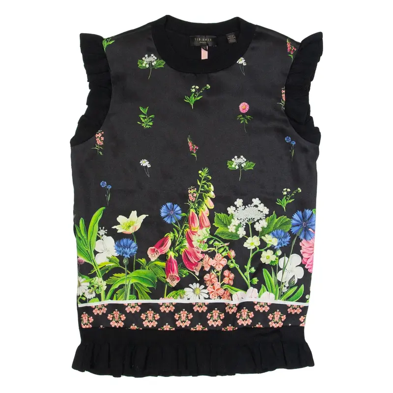 TED BAKER Womens Printed Vest Black Sleeveless Floral XS