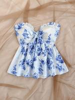 Women's Floral / Leopard Print Tube Top, Casual Sleeveless Top for Summer, Fashion Women's Clothes for Daily Wear, Womenswear