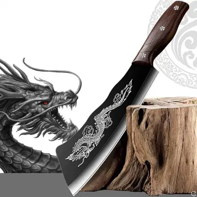 Dragon Pattern Kitchen Knife, 1 Count Exquisite Thickened Chopping Knife, Chef's Knife, Suitable for Kitchen Or Outdoor Campi...