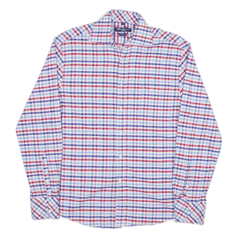 BEN SHERMAN Stretch Shirt Black Check Long Sleeve Mens S
