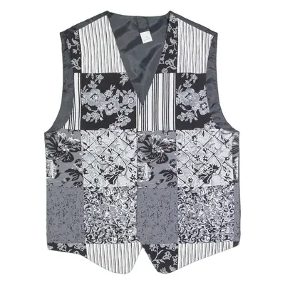 Mens Blazer Waistcoat Grey Viscose 90s Patchwork M