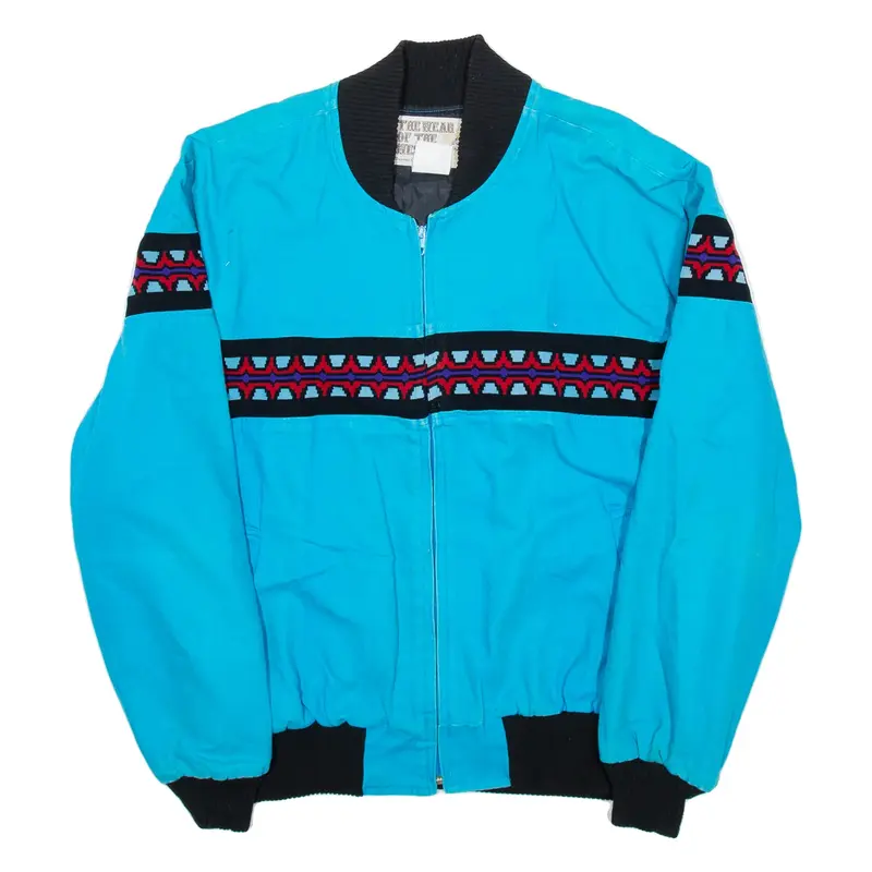 THE WEAR OF THE WEST Mens Bomber Jacket Blue Striped L