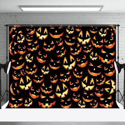 Aperturee Glowing Pumpkin Faces Pattern Halloween Backdrop - Aperturee