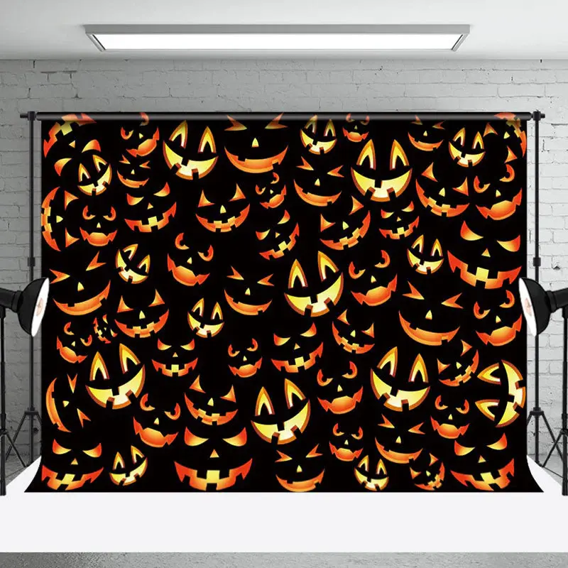 Aperturee Glowing Pumpkin Faces Pattern Halloween Backdrop - Aperturee