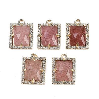 Natural Strawberry Quartz Faceted Rectangle Pendants