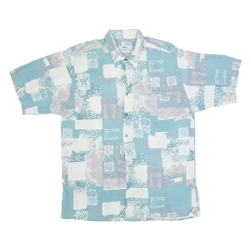 ENGBERS Mens Shirt Blue Crazy Pattern L
