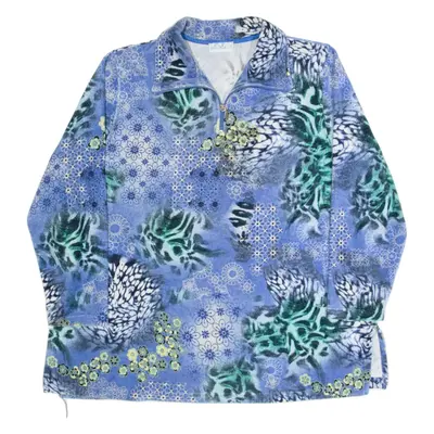 ULLA POPKEN Womens Day Dress Blue Velvet 90s Crazy Pattern Short L