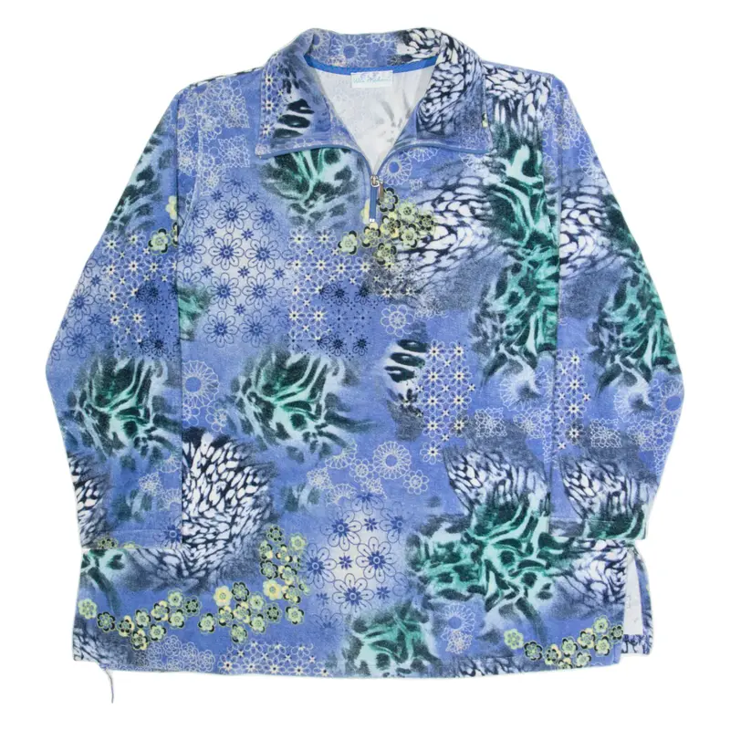 ULLA POPKEN Womens Day Dress Blue Velvet 90s Crazy Pattern Short L