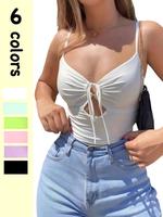 Women's Y2k Cut Out Ruched Crop Cami Top, Casual Solid Y2k Drawstring Cropped Top for Summer, Fashion Women's Spaghetti Strap...