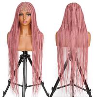 SuperNova Pink 36'' Full Lace Synthetic Box Braided Wig - Handmade Lightweight, Tangle-Free, Beginner-Friendly, Glueless, Ful...