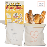 Wide Zipper Access Cotton & Beeswax Bread Bags for Sourdough (2 Pack) | Reusable Bread Bags for Homemade Bread | Cotton Beesw...