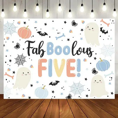 Faboolous Five Boo Halloween Boy Birthday Backdrop
