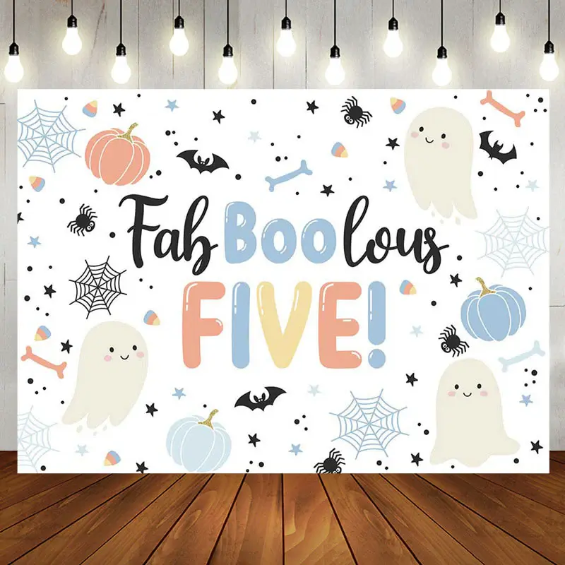 Faboolous Five Boo Halloween Boy Birthday Backdrop