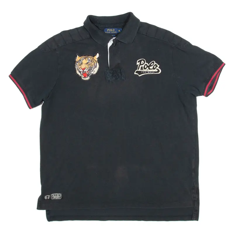 POLO RALPH LAUREN Custom Fit Football Mens Polo Shirt Black Animal Print XL
