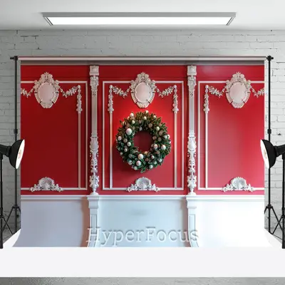 Luxury Red White Wall Wreath Christmas Vibe Backdrop - Aperturee