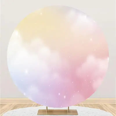 Aperturee Dream Clouds Glitter Round Baby Shower Backdrop