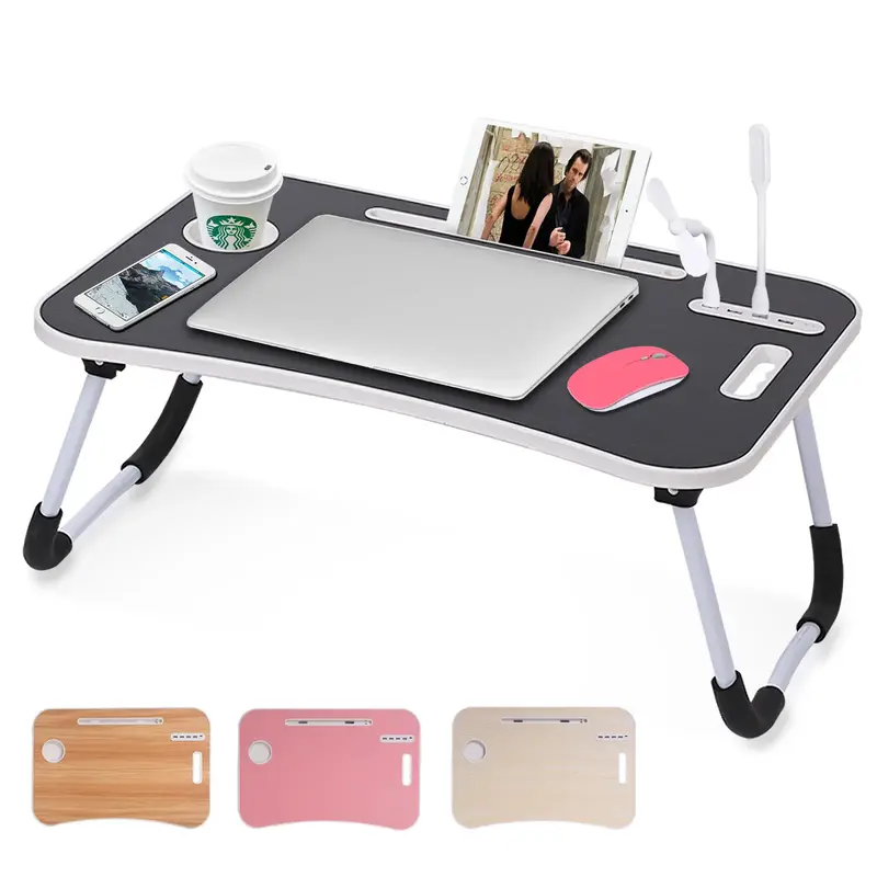 Laptop Bed Desk, Portable Foldable Laptop Table, Lap Desk Tray Table with 4 USB Ports, Storage Drawer and Cup Holder, for Bed...
