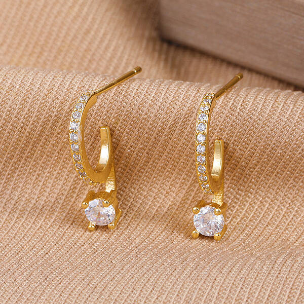 Elegant Brass Pave Clear Cubic Zirconia Stud Earrings