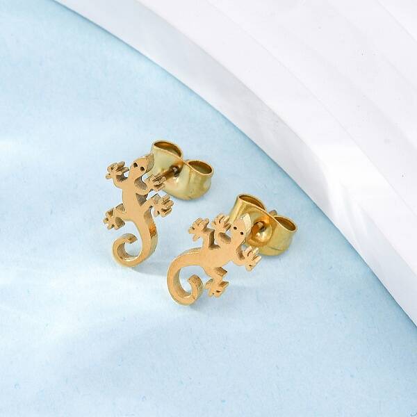 Hollow Out Gecko 304 Stainless Steel Stud Earrings