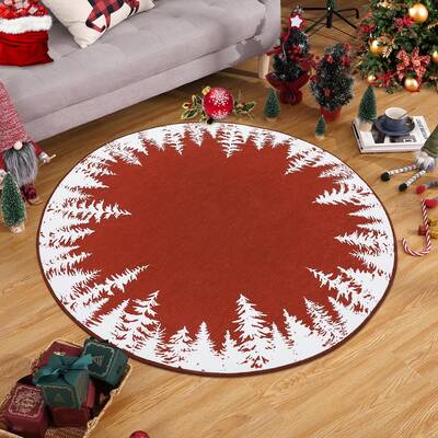 Garvee 4ft Small Round Rug Christmas Decor Circle Rug Washable Indoor Throw Floor Covers Xmas Decorative Round Area Rug Snowf...