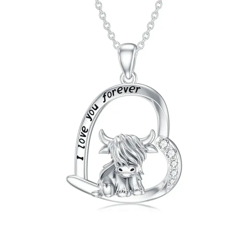 Sterling Silver Highland Cow Pendant Necklace