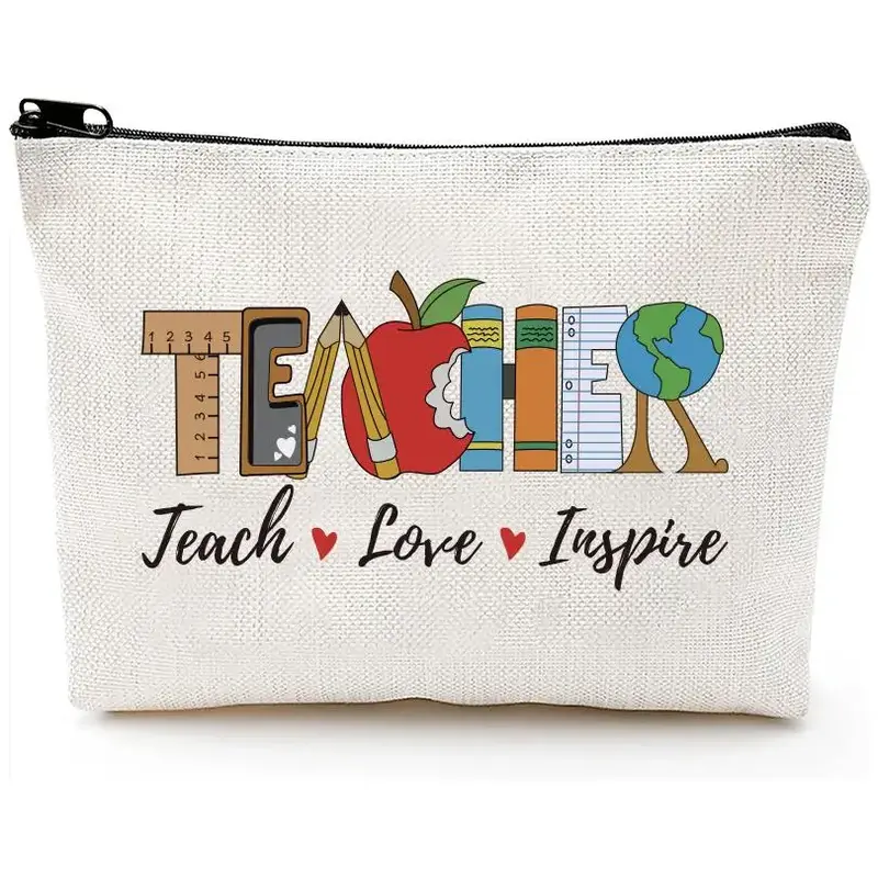 Teacher Letter Pattern Cosmetic Bag, Travel Toiletry Organizer, Summer Gift, Summer Gift, Home Organizer Storage Bag Pouch