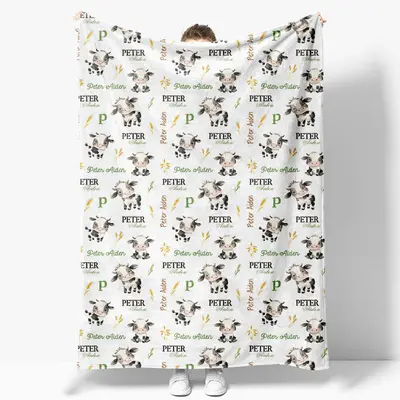 Aperturee Personalized Farm Cow Name Blanket for Baby - Aperturee