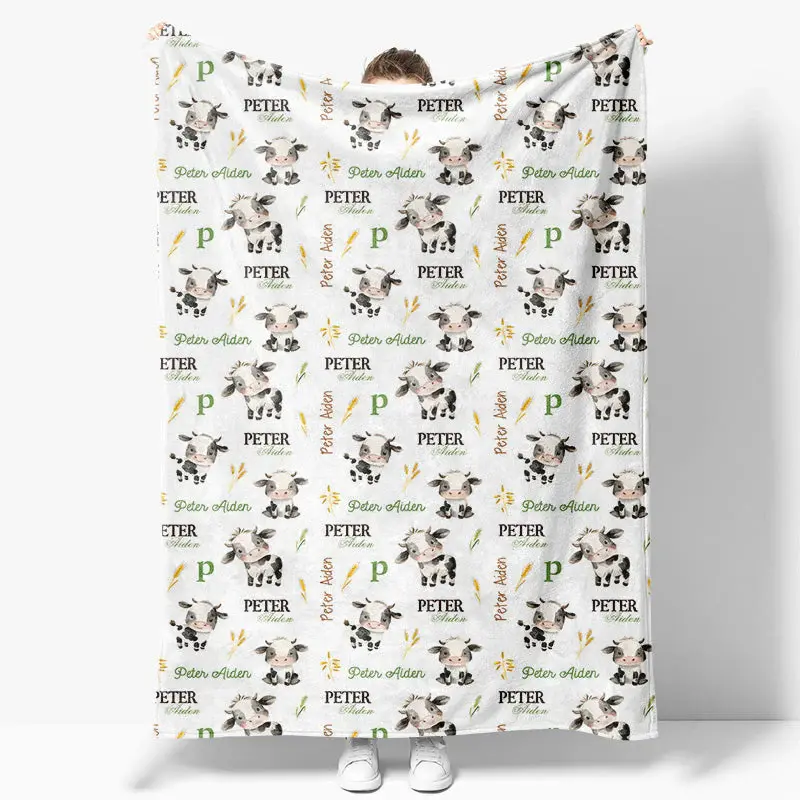 Aperturee Personalized Farm Cow Name Blanket for Baby - Aperturee