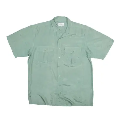 PURA SETA Plain Shirt Green Short Sleeve Mens L